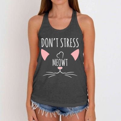 Cat Design Gift Funny Pun Don't Stress Meowt! Gift Women's Knotted Racerback Tank