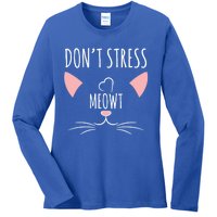 Cat Design Gift Funny Pun Don't Stress Meowt! Gift Ladies Long Sleeve Shirt