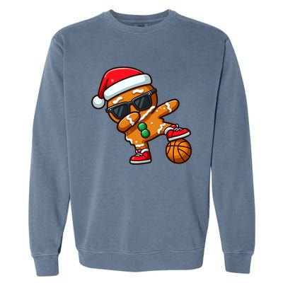 Cool Dabbing Gingerbread Santa Basketball Xmas Cookie Pajama Cool Gift Garment-Dyed Sweatshirt