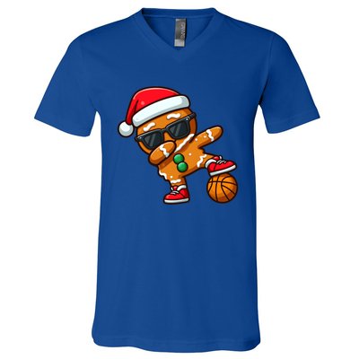 Cool Dabbing Gingerbread Santa Basketball Xmas Cookie Pajama Cool Gift V-Neck T-Shirt