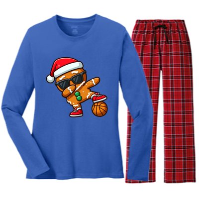 Cool Dabbing Gingerbread Santa Basketball Xmas Cookie Pajama Cool Gift Women's Long Sleeve Flannel Pajama Set 