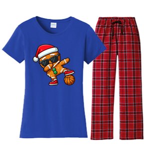 Cool Dabbing Gingerbread Santa Basketball Xmas Cookie Pajama Cool Gift Women's Flannel Pajama Set