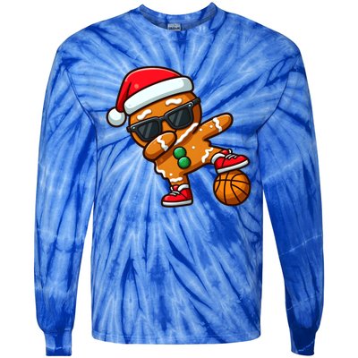 Cool Dabbing Gingerbread Santa Basketball Xmas Cookie Pajama Cool Gift Tie-Dye Long Sleeve Shirt