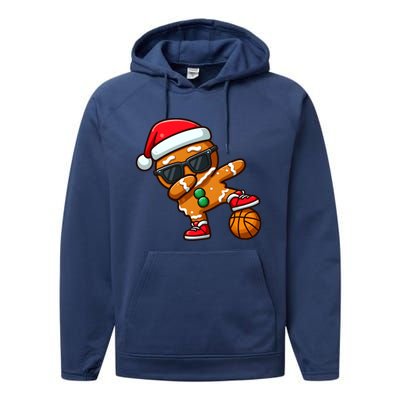 Cool Dabbing Gingerbread Santa Basketball Xmas Cookie Pajama Cool Gift Performance Fleece Hoodie