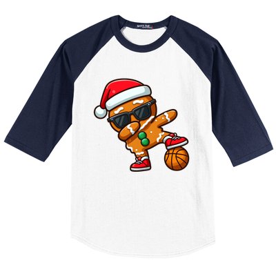 Cool Dabbing Gingerbread Santa Basketball Xmas Cookie Pajama Cool Gift Baseball Sleeve Shirt