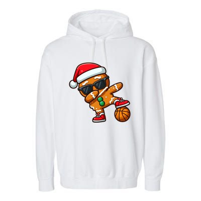 Cool Dabbing Gingerbread Santa Basketball Xmas Cookie Pajama Cool Gift Garment-Dyed Fleece Hoodie