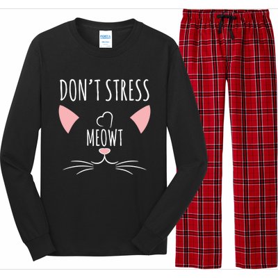 Cat Design Gift Funny Pun Dont Stress Meowt! Gift Long Sleeve Pajama Set