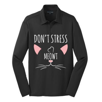 Cat Design Gift Funny Pun Dont Stress Meowt! Gift Silk Touch Performance Long Sleeve Polo