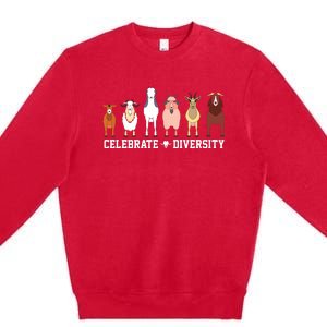 Celebrate Diversity Goats Funny Pet Goat Animal Lovers Gift Premium Crewneck Sweatshirt