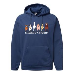 Celebrate Diversity Goats Funny Pet Goat Animal Lovers Gift Performance Fleece Hoodie