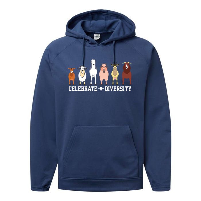 Celebrate Diversity Goats Funny Pet Goat Animal Lovers Gift Performance Fleece Hoodie