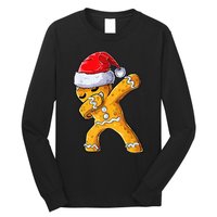 Christmas Dabbing Gingerbread Cookie Santa Hat Cute Xmas Long Sleeve Shirt