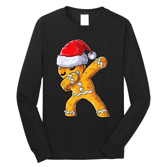 Christmas Dabbing Gingerbread Cookie Santa Hat Cute Xmas Long Sleeve Shirt