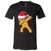 Christmas Dabbing Gingerbread Cookie Santa Hat Cute Xmas V-Neck T-Shirt