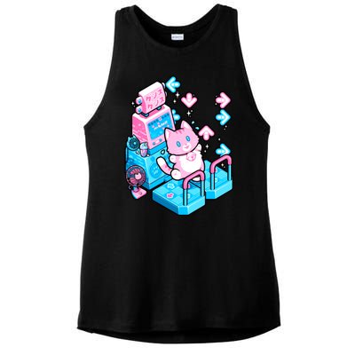 Cute Dancing Game Kitty Ladies PosiCharge Tri-Blend Wicking Tank