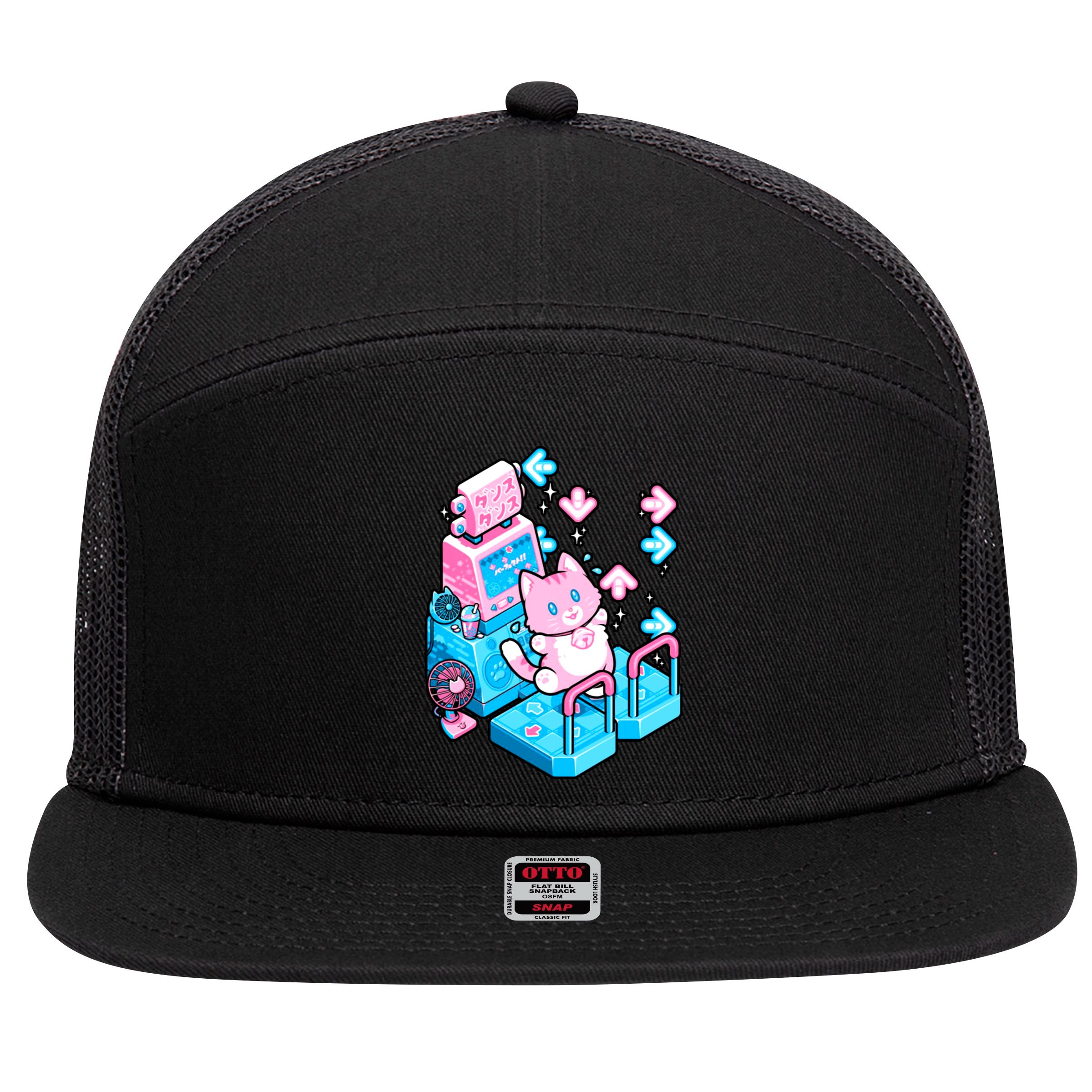 Cute Dancing Game Kitty 7 Panel Mesh Trucker Snapback Hat