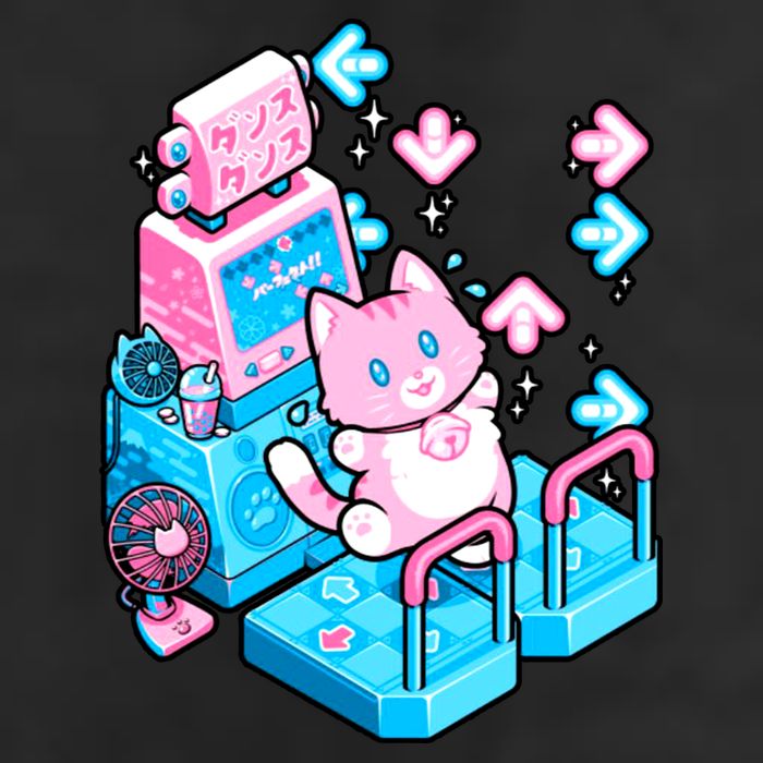 Cute Dancing Game Kitty 7 Panel Mesh Trucker Snapback Hat