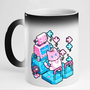 Cute Dancing Game Kitty 11oz Black Color Changing Mug