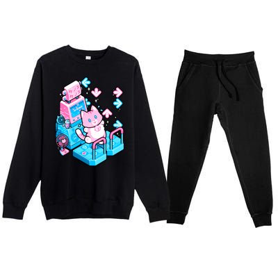 Cute Dancing Game Kitty Premium Crewneck Sweatsuit Set