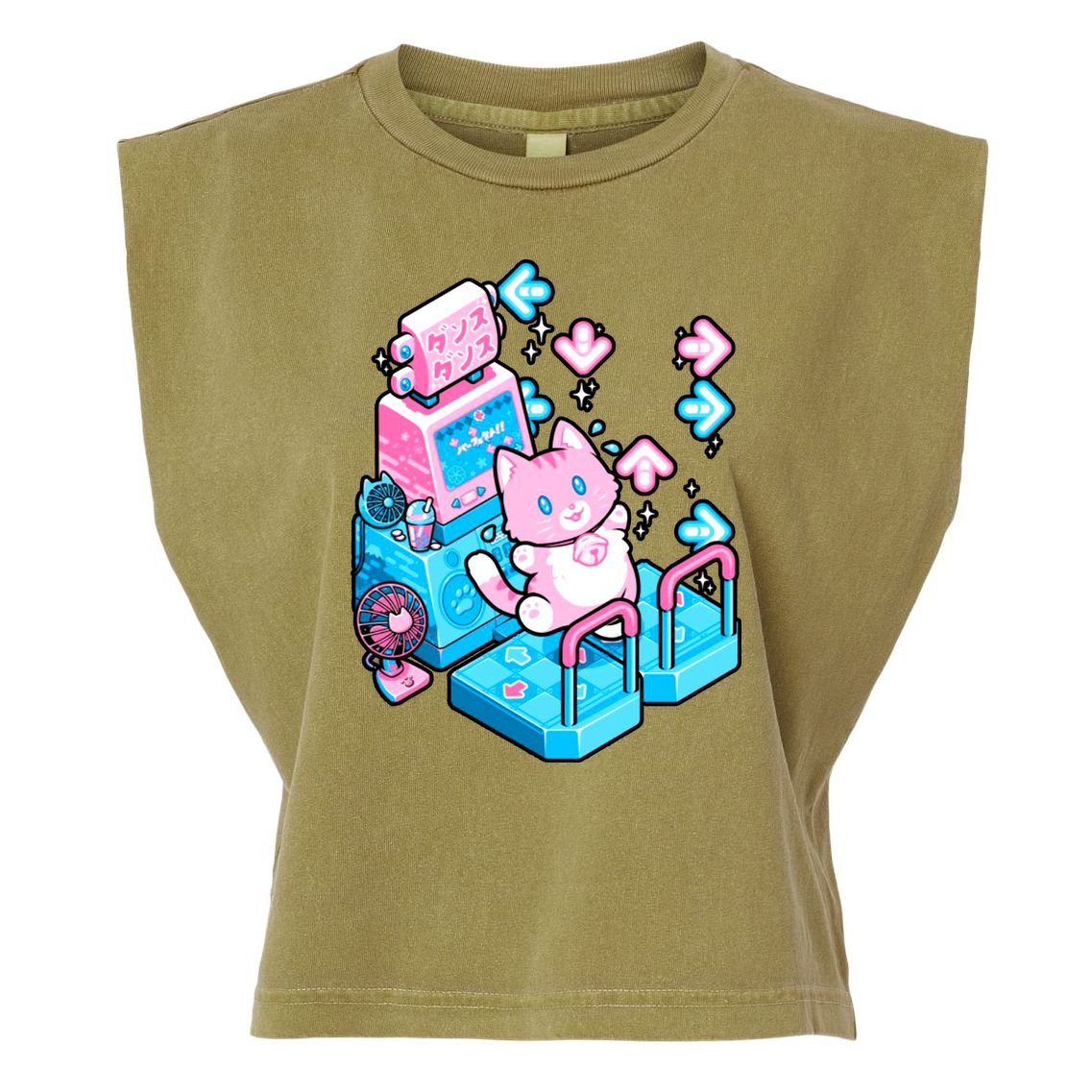 Cute Dancing Game Kitty Garment-Dyed Women's Muscle Tee