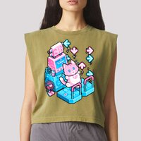 Cute Dancing Game Kitty Garment-Dyed Women's Muscle Tee