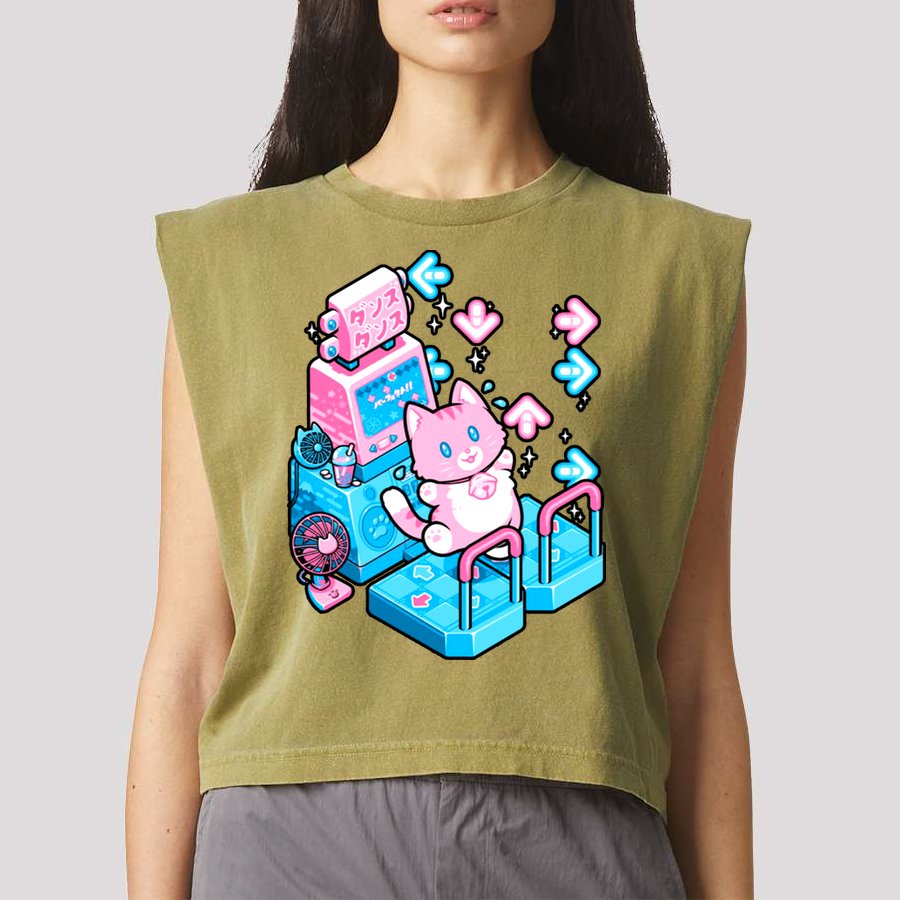 Cute Dancing Game Kitty Garment-Dyed Women's Muscle Tee
