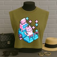 Cute Dancing Game Kitty Garment-Dyed Women's Muscle Tee