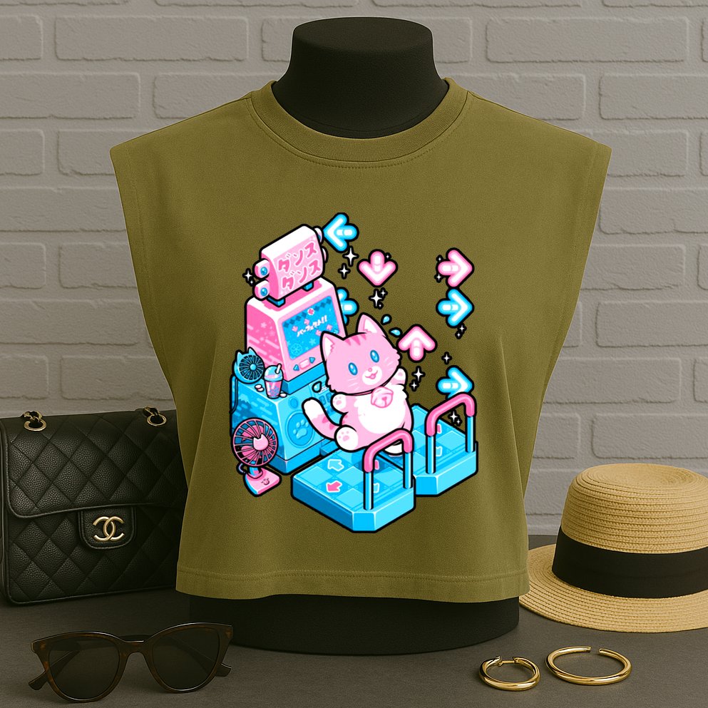 Cute Dancing Game Kitty Garment-Dyed Women's Muscle Tee
