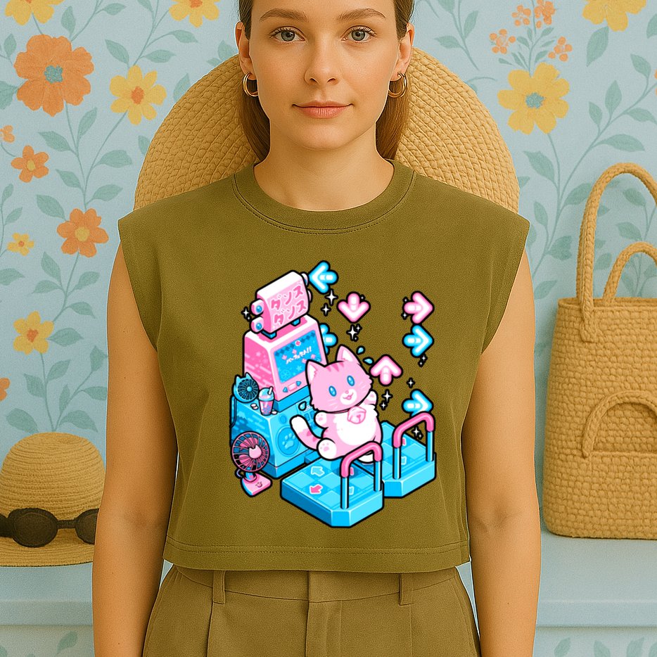 Cute Dancing Game Kitty Garment-Dyed Women's Muscle Tee