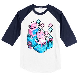 Cute Dancing Game Kitty Baseball Sleeve Shirt