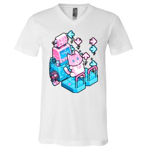 Cute Dancing Game Kitty V-Neck T-Shirt