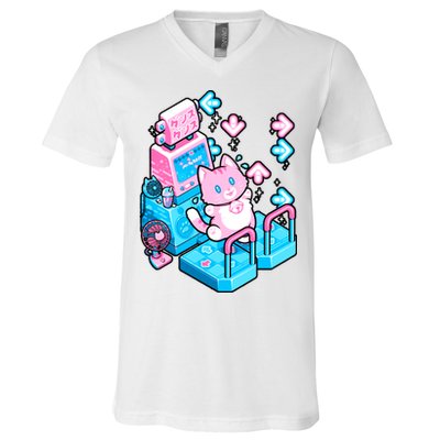 Cute Dancing Game Kitty V-Neck T-Shirt