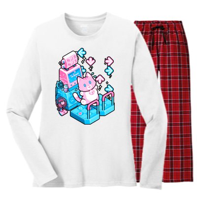 Cute Dancing Game Kitty Women's Long Sleeve Flannel Pajama Set 