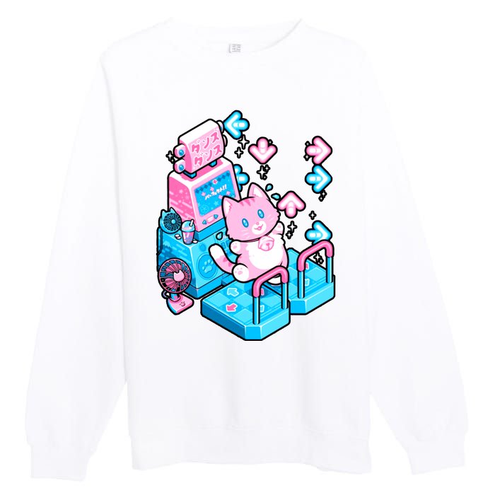 Cute Dancing Game Kitty Premium Crewneck Sweatshirt