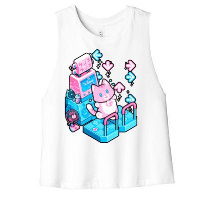 Cute Dancing Game Kitty Women's Racerback Cropped Tank