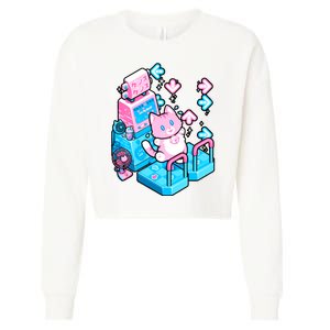 Cute Dancing Game Kitty Cropped Pullover Crew