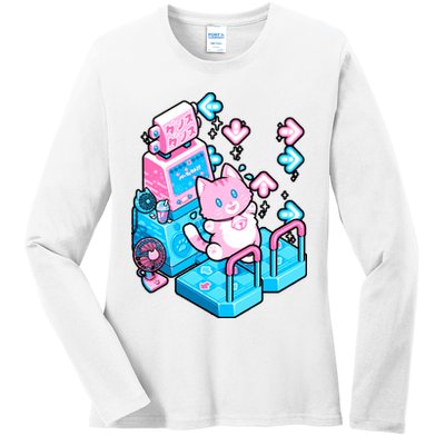 Cute Dancing Game Kitty Ladies Long Sleeve Shirt
