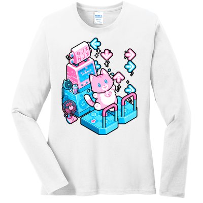 Cute Dancing Game Kitty Ladies Long Sleeve Shirt