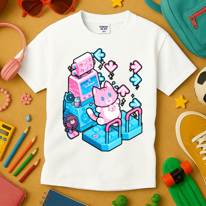 Cute Dancing Game Kitty Kids T-Shirt