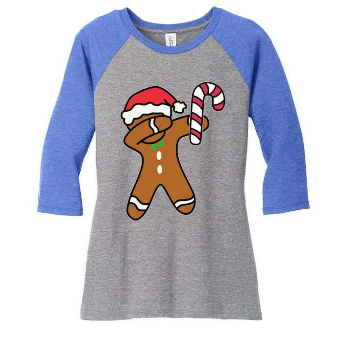 Christmas Dabbing Gingerbread Candy Cane Dance Gift Cute Gift Women's Tri-Blend 3/4-Sleeve Raglan Shirt