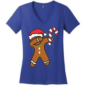 Christmas Dabbing Gingerbread Candy Cane Dance Gift Cute Gift Women's V-Neck T-Shirt