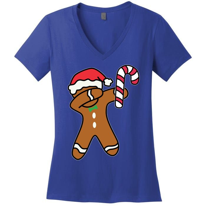 Christmas Dabbing Gingerbread Candy Cane Dance Gift Cute Gift Women's V-Neck T-Shirt