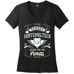 Camisa De Guatemala Sangre Guatemalteca Corre Por Mis Venas Women's V-Neck T-Shirt