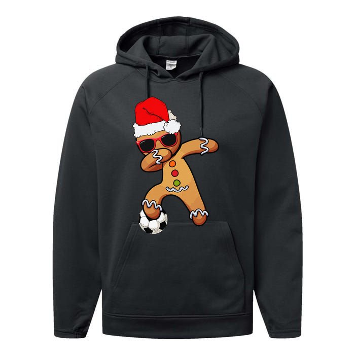 Christmas Dabbing Gingerbread Soccer Funny Performance Fleece Hoodie