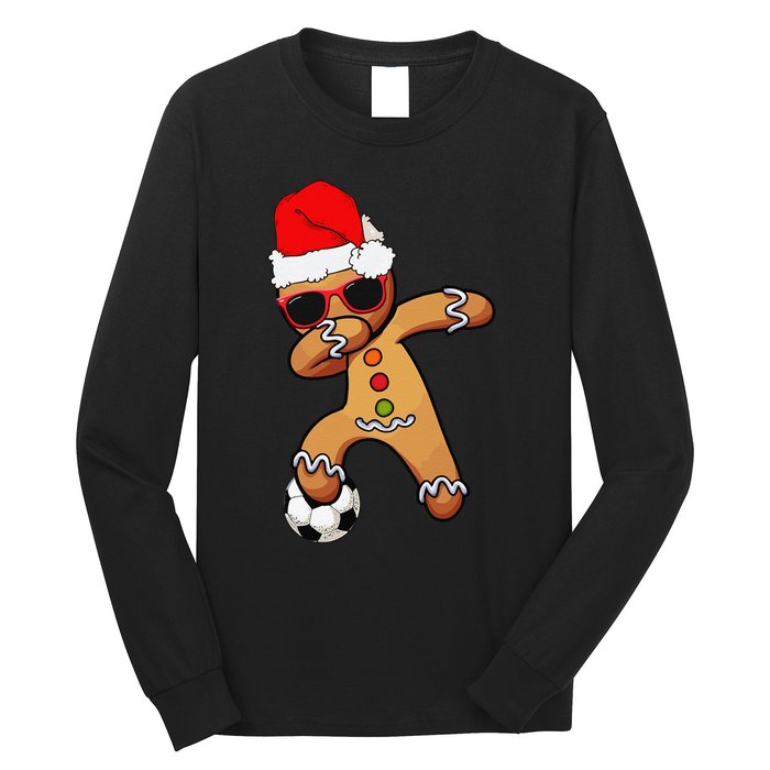 Christmas Dabbing Gingerbread Soccer Funny Long Sleeve Shirt