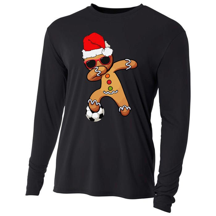 Christmas Dabbing Gingerbread Soccer Funny Cooling Performance Long Sleeve Crew