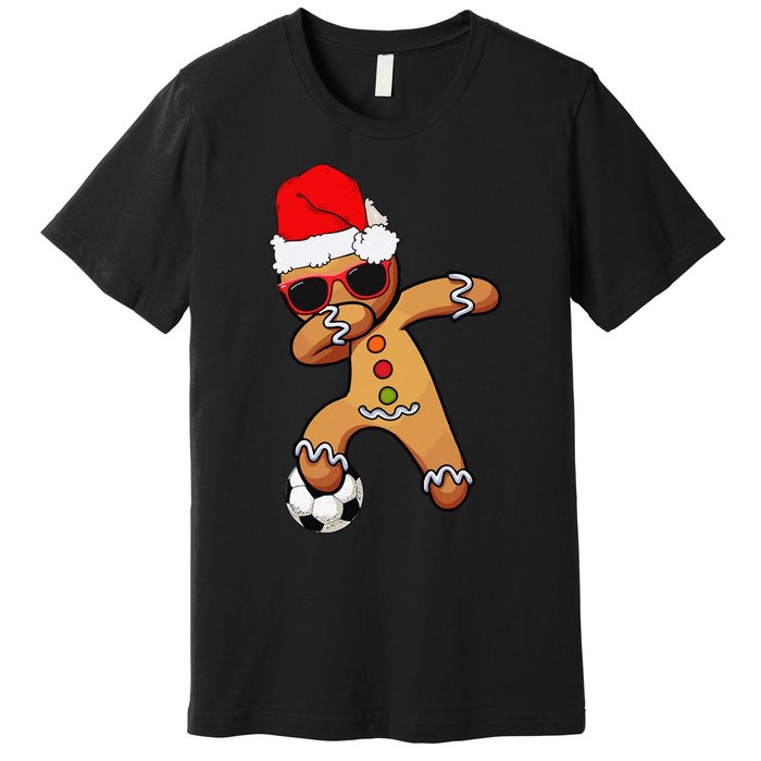 Christmas Dabbing Gingerbread Soccer Funny Premium T-Shirt