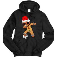 Christmas Dabbing Gingerbread Soccer Funny Tie Dye Hoodie