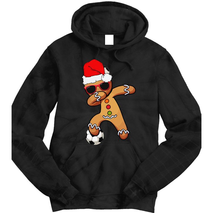 Christmas Dabbing Gingerbread Soccer Funny Tie Dye Hoodie