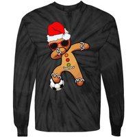 Christmas Dabbing Gingerbread Soccer Funny Tie-Dye Long Sleeve Shirt